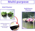 LaLaGreen Outdoor Rail Planter (11.8 Inch, 6 Pack) Black Metal Iron Hanging Flower Pots Deck Railings Fence Buckets Outside Countryside Boho Style Wall Mount Window Box Plant Holder Hook Porch Decor