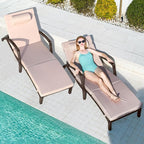 Chaise Lounge Chairs Outdoor Set of 6, Comfy Outside Wicker Patio Pool Lounge Chair w/ 5 Adjustable Back Angle, Cup Holder, Thicken Cushion