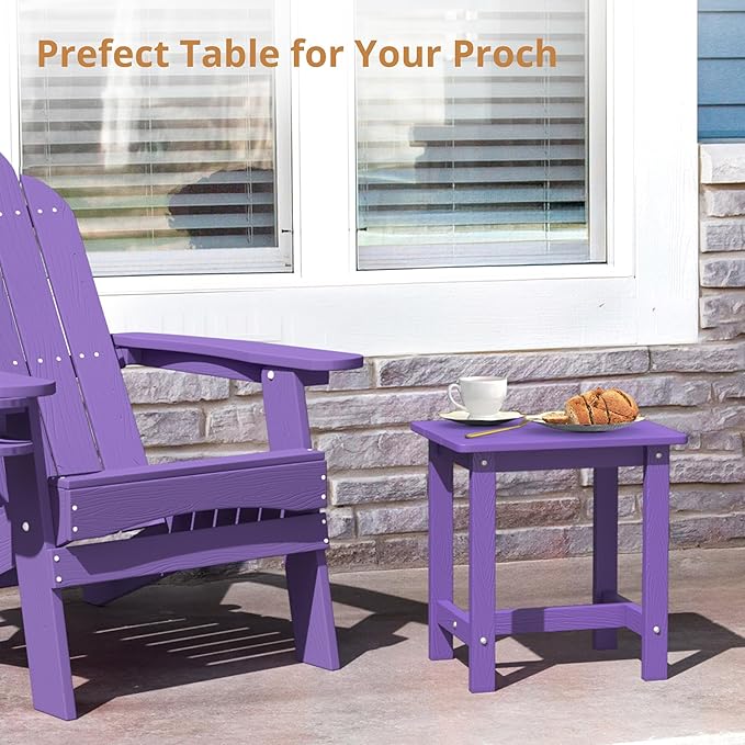 LUE BONA Outdoor Side Table, HDPS Small Outdoor Adirondack Side Tables, Outside End Table for Patio, Porch, Deck, Pool, Weather Resistant/Easy Maintenance,Purple