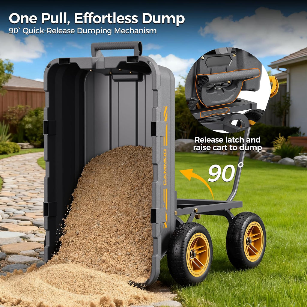 cammoo 10-in no-flat tires 900lb garden dump cart, front angle view