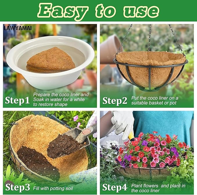 Y&M 4PCS 16" Round Coconut Fiber Liner Pre-Formed Replacement for 16'' Hanging Basket