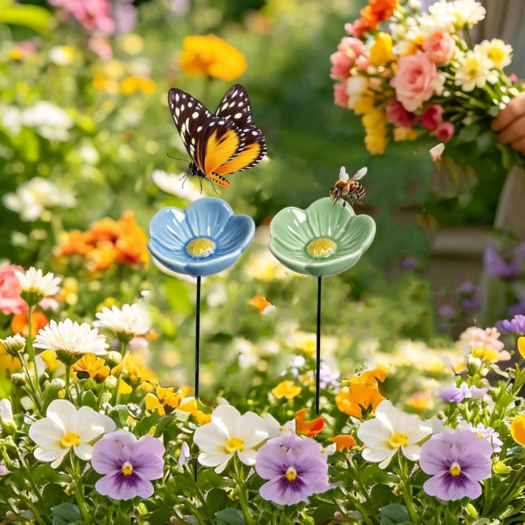 Bee Bath for Garden Ceramic Weather Resistant | Bee Feeder Cups for Yard Outside Home Patio Porch Deck Balcony Backyard Outdoor