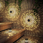4 Pack Solar Fence Lights Metal Solar Powered Outdoor Wall Deck Step Lights Mandala Theme Waterproof Fence Light for Garden Post Patio Backyard Decor (4 Pack)