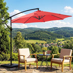 OLIXIS 9.7FT Offset Patio Umbrella with Base, Cantilever Table Umbrellas for Outdoor Sun Shade UV Protection with Easy Tilt Adjustment, 8 Ribs for Backyard, Lawn, Garden, Pool - Red