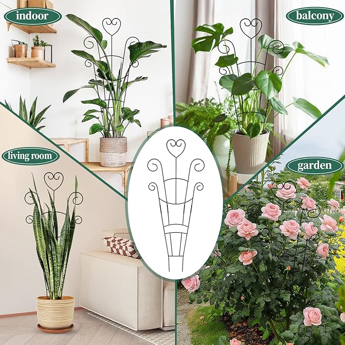 30 Inch Plant Trellis for Climbing Plants Indoor, Outdoor Metal Garden Trellis for Potted Plants, Houseplant Plant Support for Ivy Pothos Monstera Hoya Flower Vine Black Heart (Black-4pcs)
