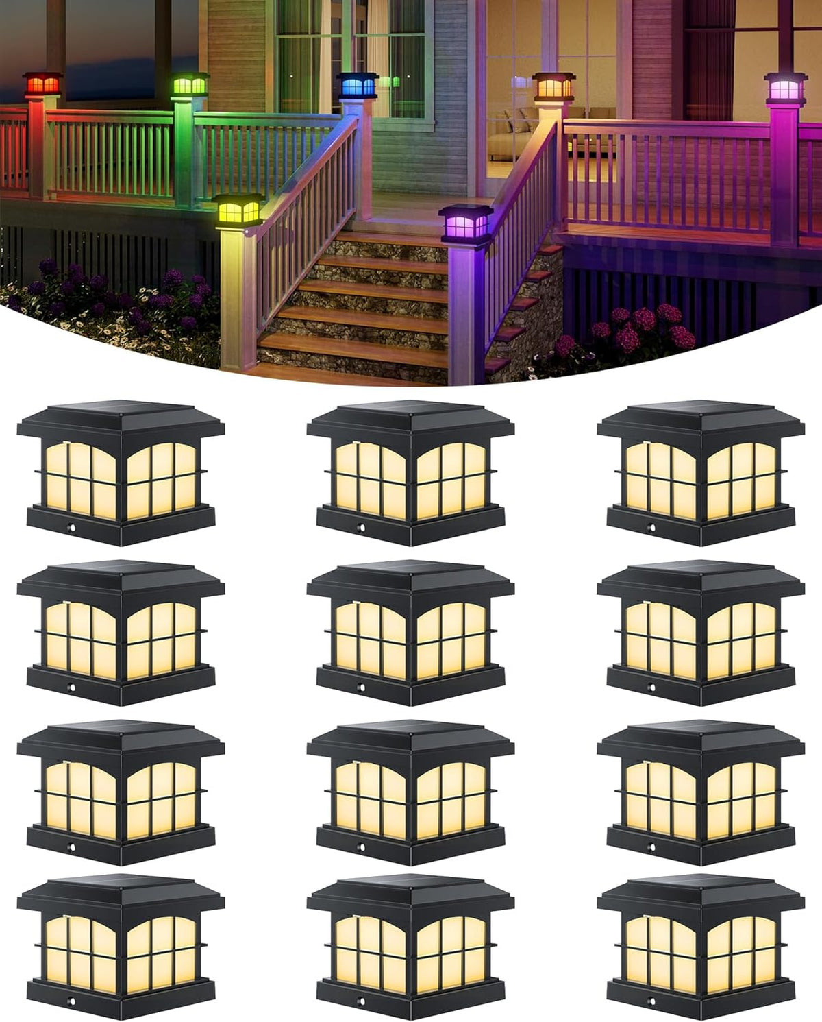 partphoner rgbcw solar post cap lights 12-pack, 9, main product view