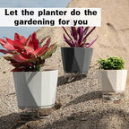 4 Packs Self Watering Plant Pots, Plastic Flower Pots with Drainage Hole and Saucer, Self Watering Planters for Indoor Outdoor Garden Plants, African Violet, Herbs (White, 5")