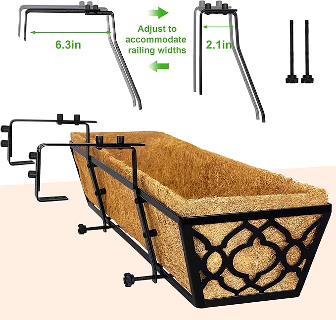 4pcs 30 Inch Window Deck with Coco Liner, 30" Window Boxes Horse Trough with Coconut Coir Liner, Metal Hanging Flower Planter Basket Deck Railing Planter Boxes for Outdoor Indoor Lawn
