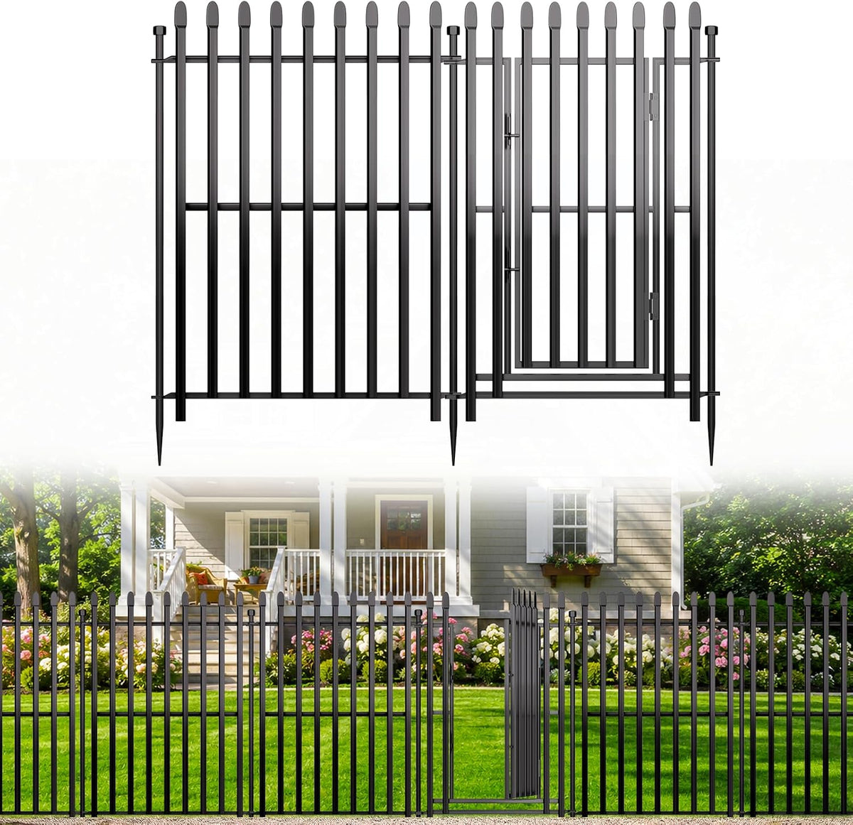 no dig decorative garden fence, 48in(h)×17.6ft(l), 8 panels, main product view