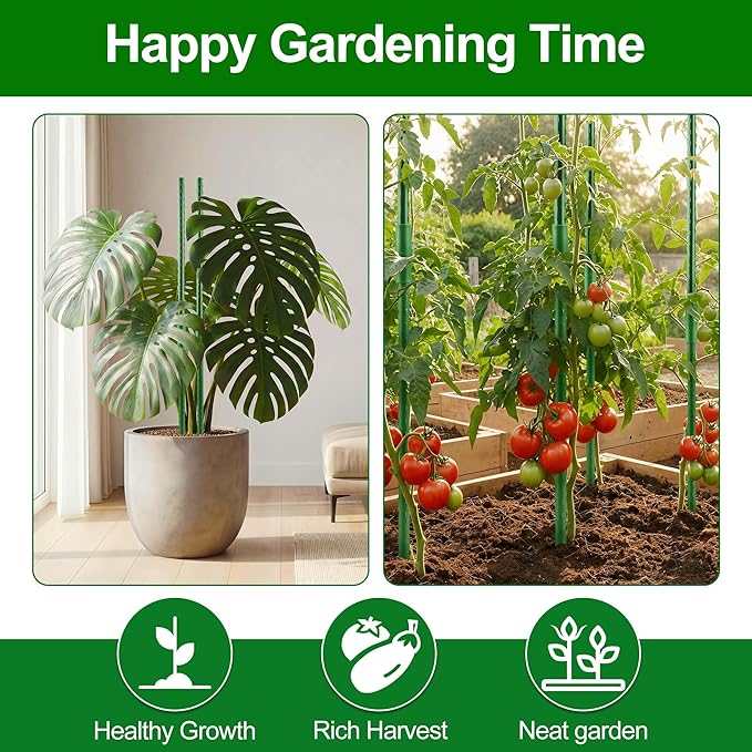 WAENLIR 16 Inch 48 Pack Extendable Garden Stakes Kit, DIY 4ft 5ft 6ft 7ft 8ft Plant Support Stakes with Connectors and Clips, Plastic Coated Metal Sticks for Tomato Indoor Outdoor