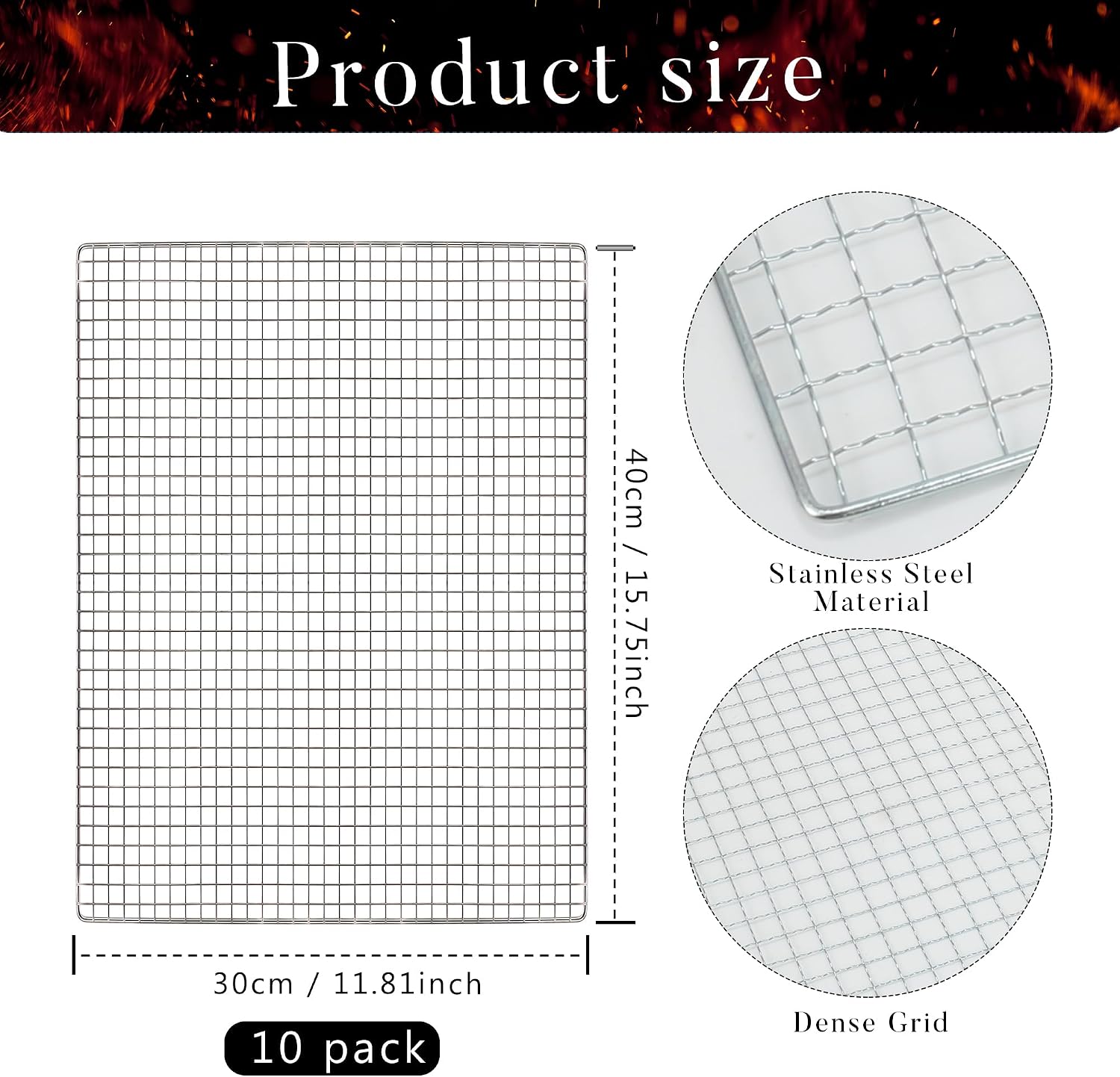 10 PCS Disposable Grill grates，Grill mesh 11.8×15.7 inch，Disposable Grill Topper for Outdoor BBQ Parties，Grill net can Withstand high temperatures