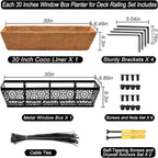 Halatool 2Pack 30 Inch Window Box with Coco Liner Sturdy Metal Railing Planter with Coconut Coir Basket Liners for Window Deck Fence Porch and Patio Outdoor Indoor Lawn