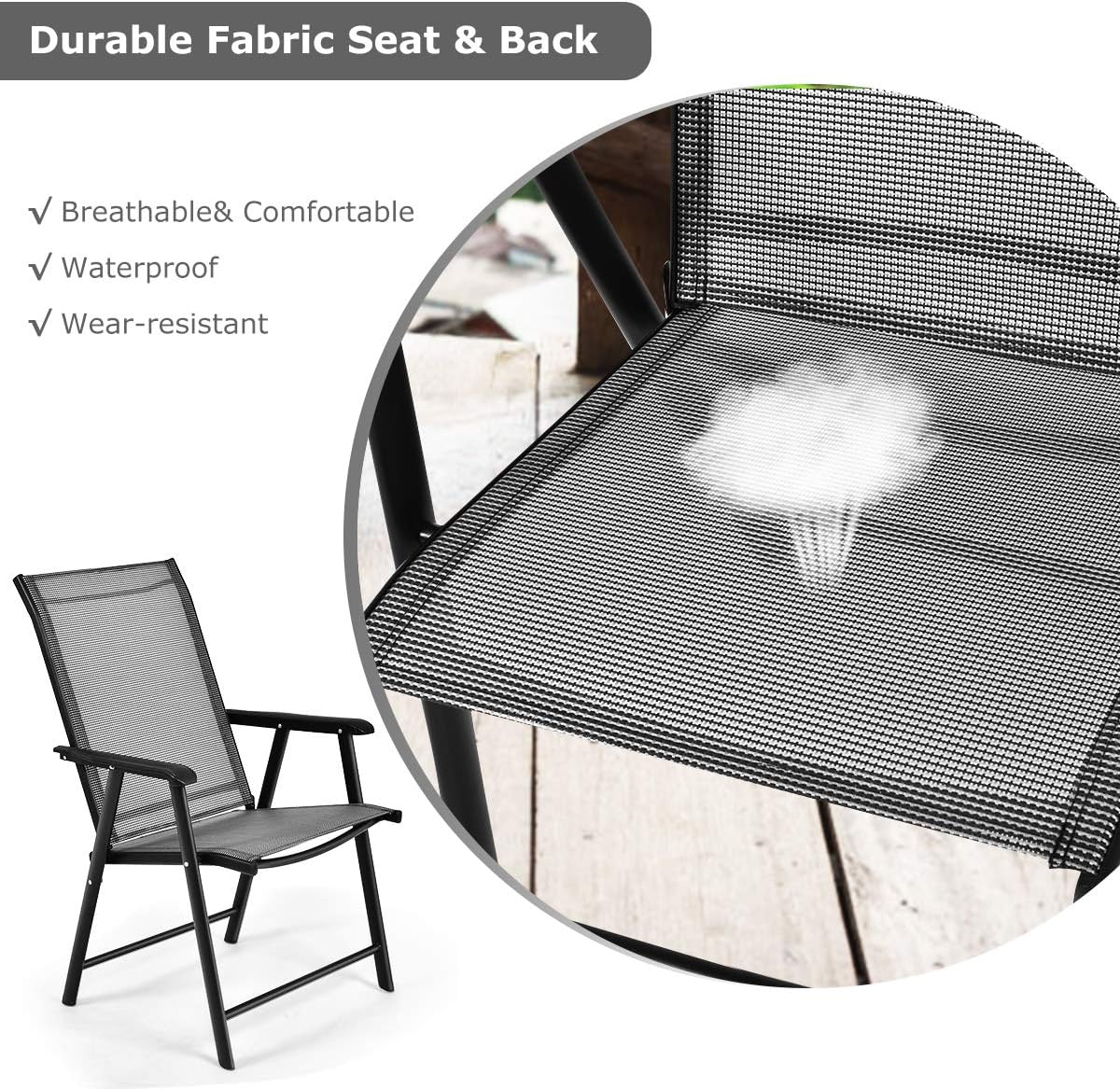 S AFSTAR Patio Chairs Set of 2, Outdoor Foldable Sling Chairs with Armrests, Folding Outdoor Chairs for Lawn Garden Backyard Poolside Porch (Gray)
