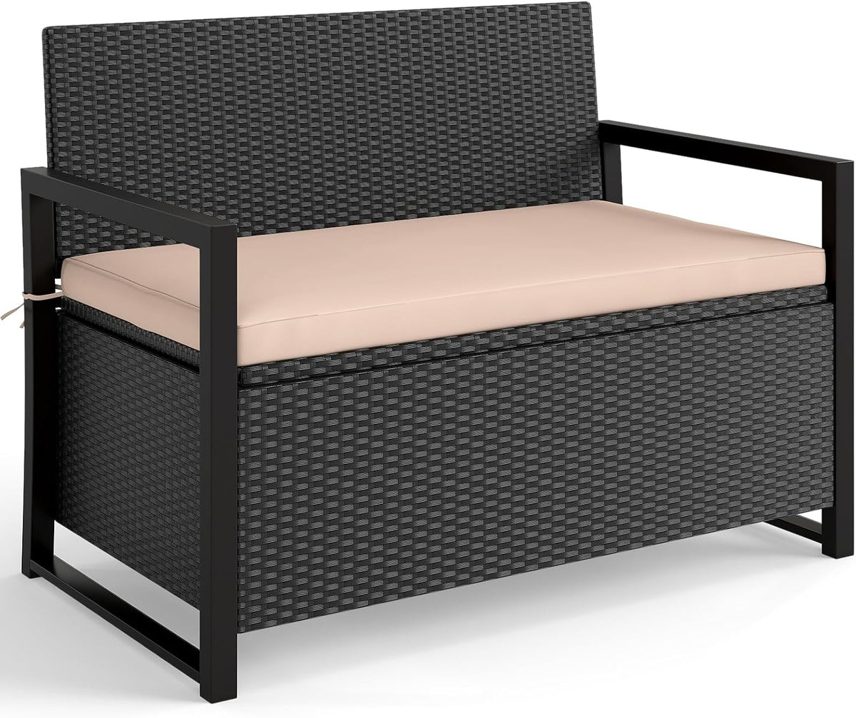 tangkula 40 gallon rattan outdoor bench with storage, main product view