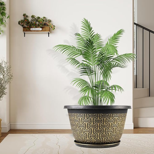 4 Pack 16 Inch Planter,Large Plastic Flower Pots Outdoor Indoor with Drainage Holes & Trays, Retro Antique Imitation Decorative Garden Plant Pots Outdoor for Houseplants