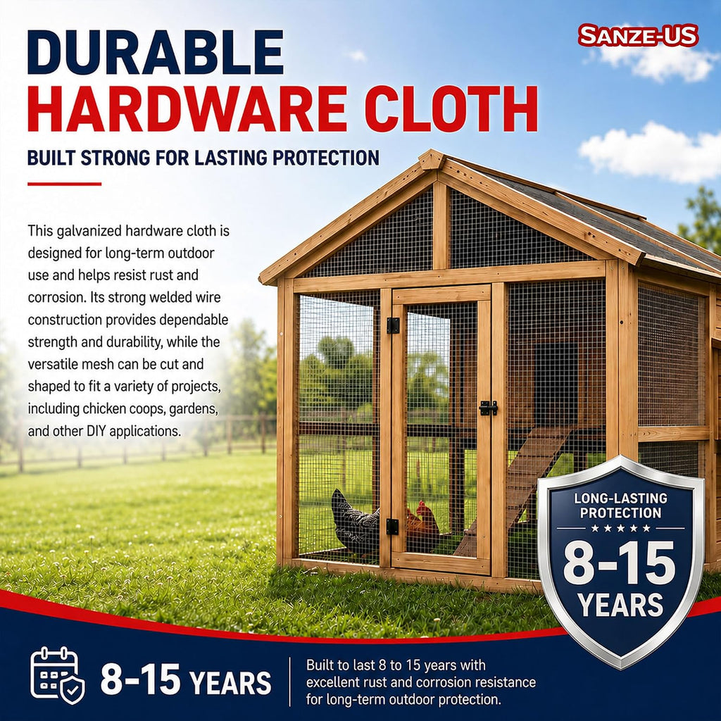 SANZEUS Hardware Cloth, 48in x 100ft 1/2in Mesh, 19GA Chicken Wire Fencing | Hot-dip galvanized after welding, heavy-duty wire mesh, rust resistant, chicken coops, garden beds, rabbit cages, tree guards