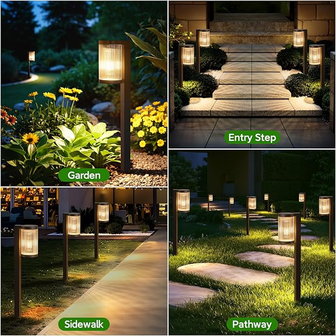Solar Pathway Lights Outdoor, 4 Pack Upgraded Outdoor Solar Lights for Outside Super Bright Up to 12Hrs, IP65 Waterproof Solar Garden Lights for Yard Path Walkway Decor Landscape Lighting
