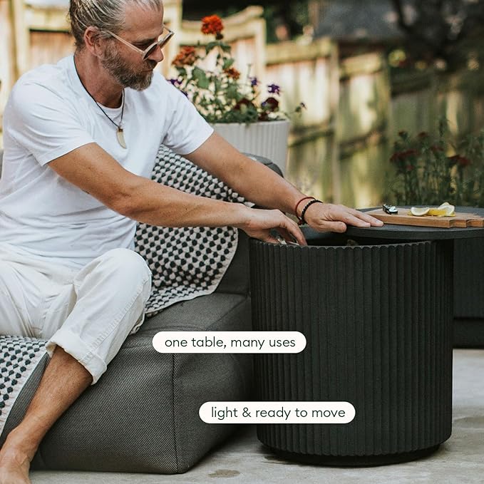 Veradek Outdoor Cooler Side Table - 2 in 1, Black, 21 inch