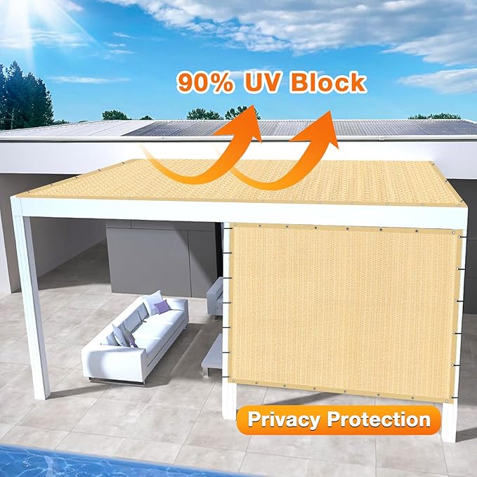 Artpuch Outdoor Pergola Shade Cover 10' X 16' Sun Shade Cloth with Grommets, 90% UV Protection Canopy Patio Privacy Screen (Customized Available) GN107, Wheat