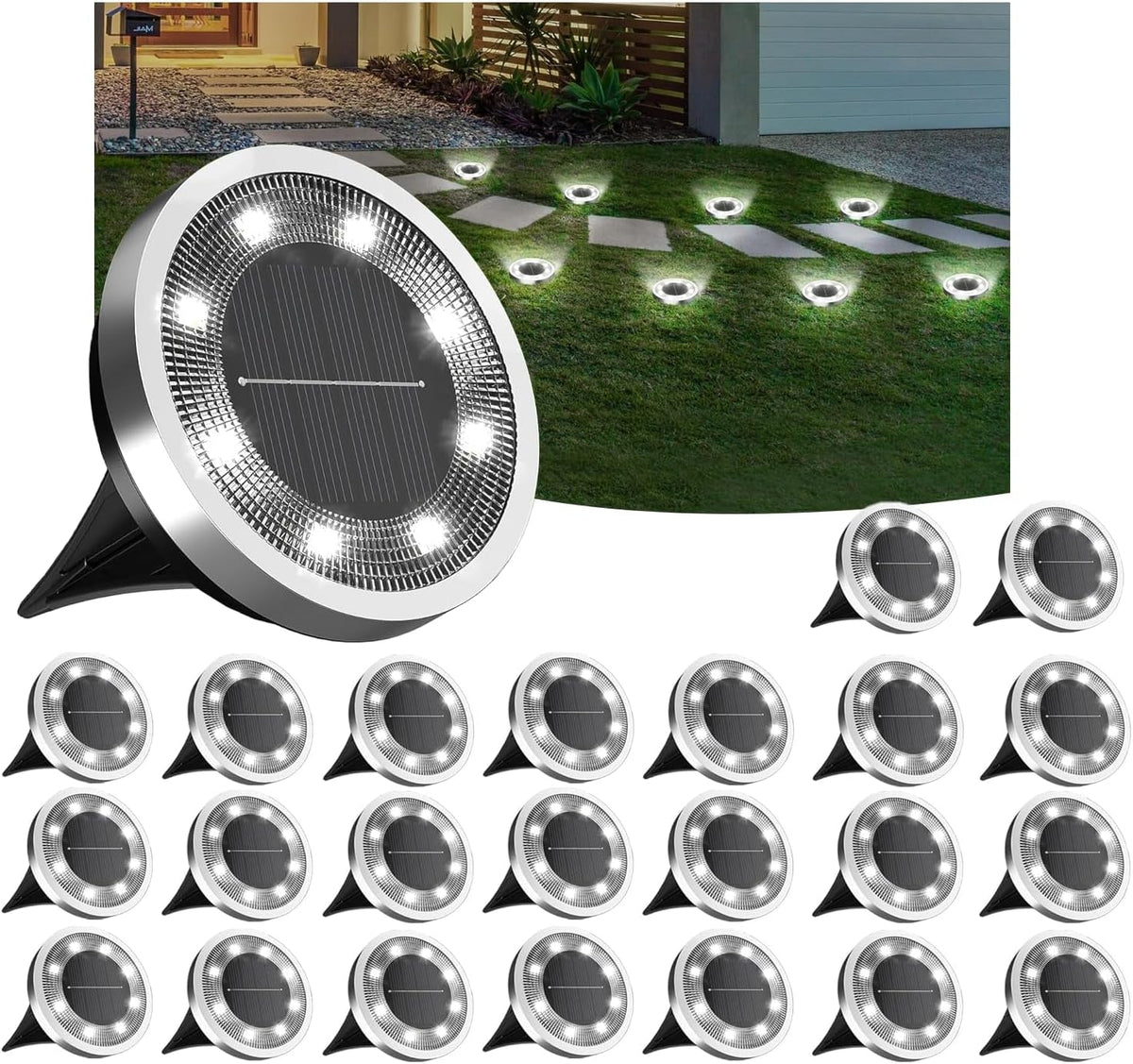 incx 24pack solar ground lights outdoor, 8 led, main product view