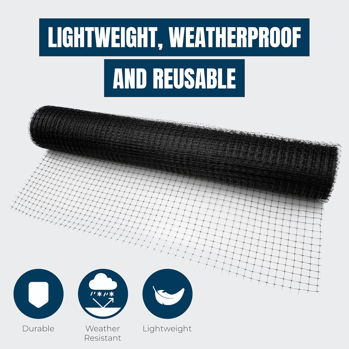 mekkapro deer fence net 7x65ft 40gsm heavy-duty mesh showing dimensions