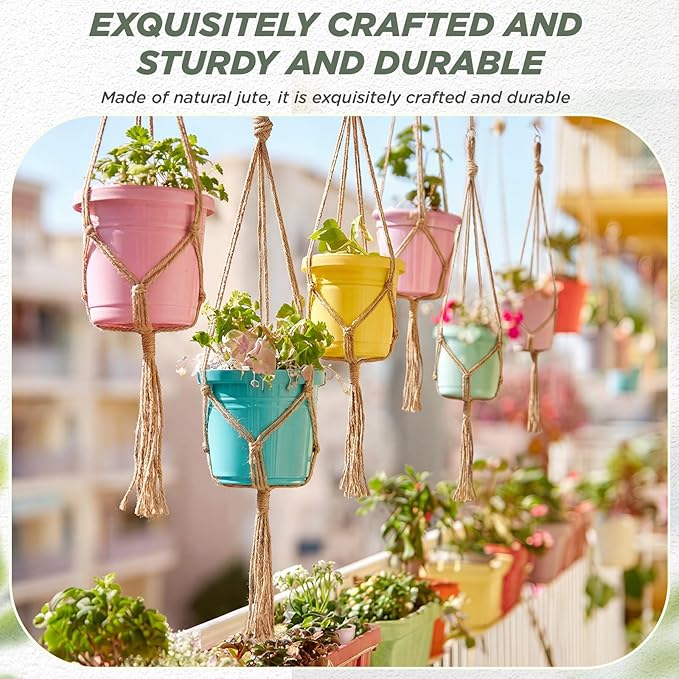 EBOOT 2 Pack 33 48 Inch Large Macrame Plant Hanger Rope to Hang Flower Pot Plant Holder for Indoor Outdoor Decorations, 4 Legs (Linen Color)