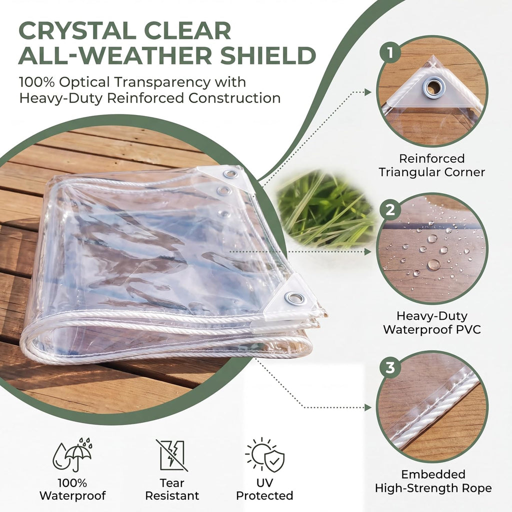 clear tarp heavy duty with metal grommets, 14 showing dimensions