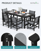 SERWALL 5 Piece Patio Dining Sets, Outdoor HDPE Dining Furniture Set with Umbrella Hole Cut-Out Table and 4 Woven Chairs, Gray