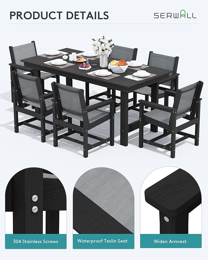 SERWALL 5 Piece Patio Dining Sets, Outdoor HDPE Dining Furniture Set with Umbrella Hole Cut-Out Table and 4 Woven Chairs, Gray
