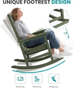 SERWALL Outdoor Rocking Chair Set of 2, Oversized Rocking Chair with Footboard for Adults, HDPE All Weather Resistant Rocking Chairs for Patio, 350lbs Weight Capacity,Avocado Green