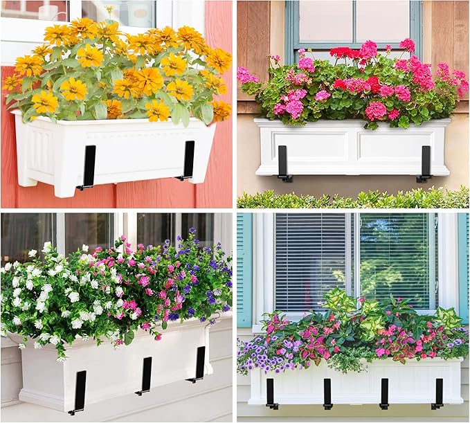 Y&M 6 Pack Adjustable Planter Box Brackets (6 to 12.5 in), Universal Window Box Brackets, Heavy Duty Iron Flower Box Wall Mounting Hooks for Balcony, Fences, Patio, and Garden - Black