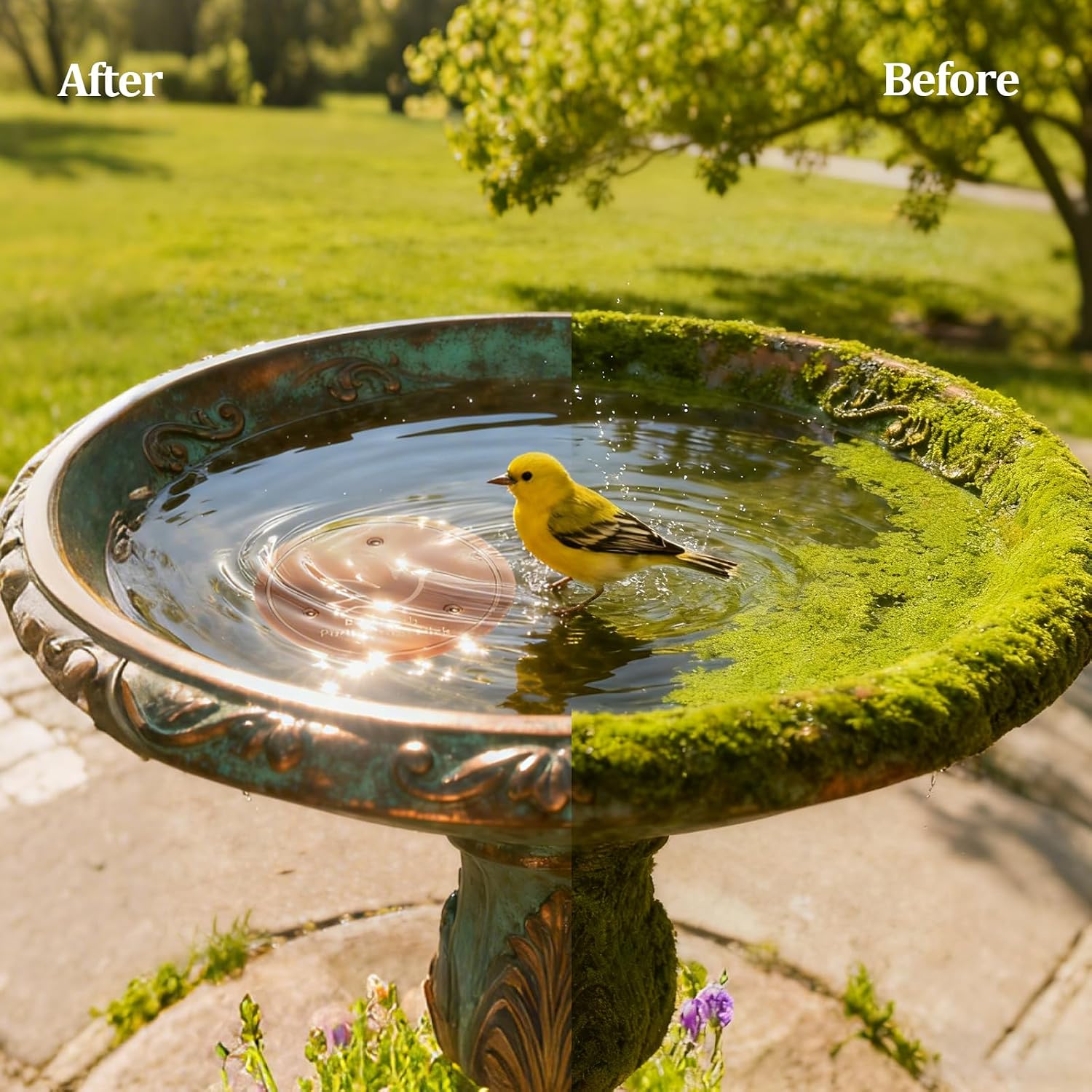 Bird Bath Copper Disk, 99.9% Pure Copper Bird Purification Disk | Bath Cleaning with Triple-Point Support for Physical Safe Clean Water, Fit for Outdoor Birdbath&Bowl (1-Pack)