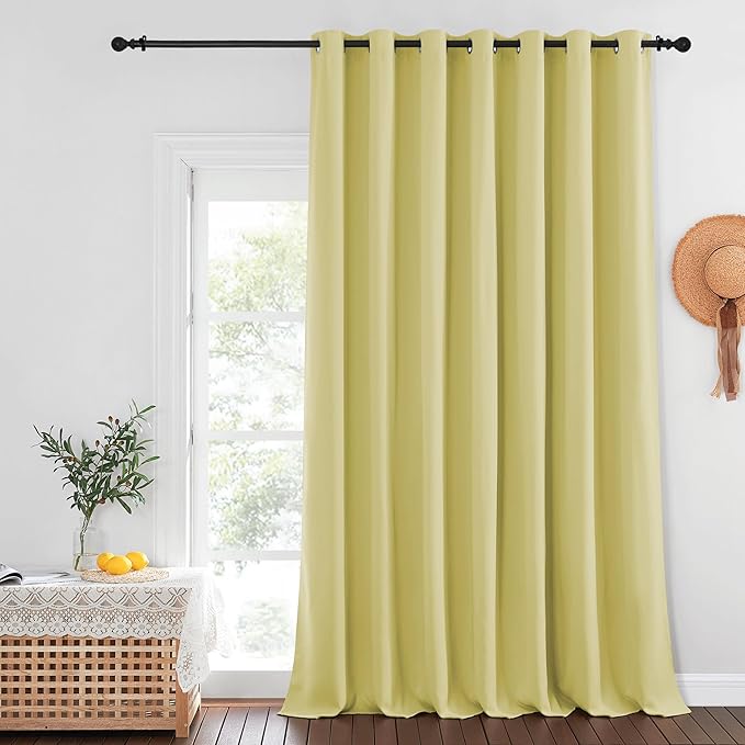 NICETOWN Blackout Curtains for Sliding Glass Door Room Divider Noise Reduce Curtain Panel Portable Window Screen Sliding Partition, W100 x L102 inches, 1 Panel, Paler Yellow