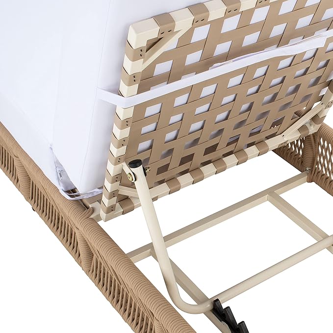 SAFAVIEH Outdoor Collection Gillian Tan Rope/White Cushion Chaise Lounge Chair (PAT7527A)