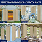 PureFit Outdoor Curtains for Patio Waterproof Weatherproof, UV Resistant Outside Curtains for Gazebo, Front Porch, Pergola, Sun Blocking Privacy Curtain, 52W x 84L inch, 1 Panel, Beige