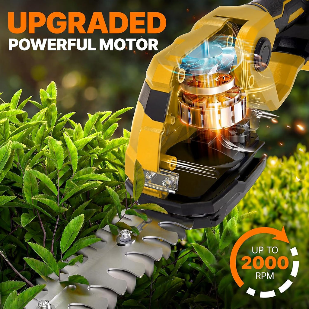 ogery 21v cordless hedge trimmer & grass shears, close-up detail