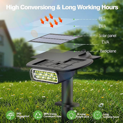 4 Pack Solar Spot Lights Outdoor Waterproof IP68, Auto On/Off Bright Solar Powered Spotlights with Wall Mount & Ground 2 IN 1, Adjustable Solar Landscape Lights for Outside Yard Garden Pathway