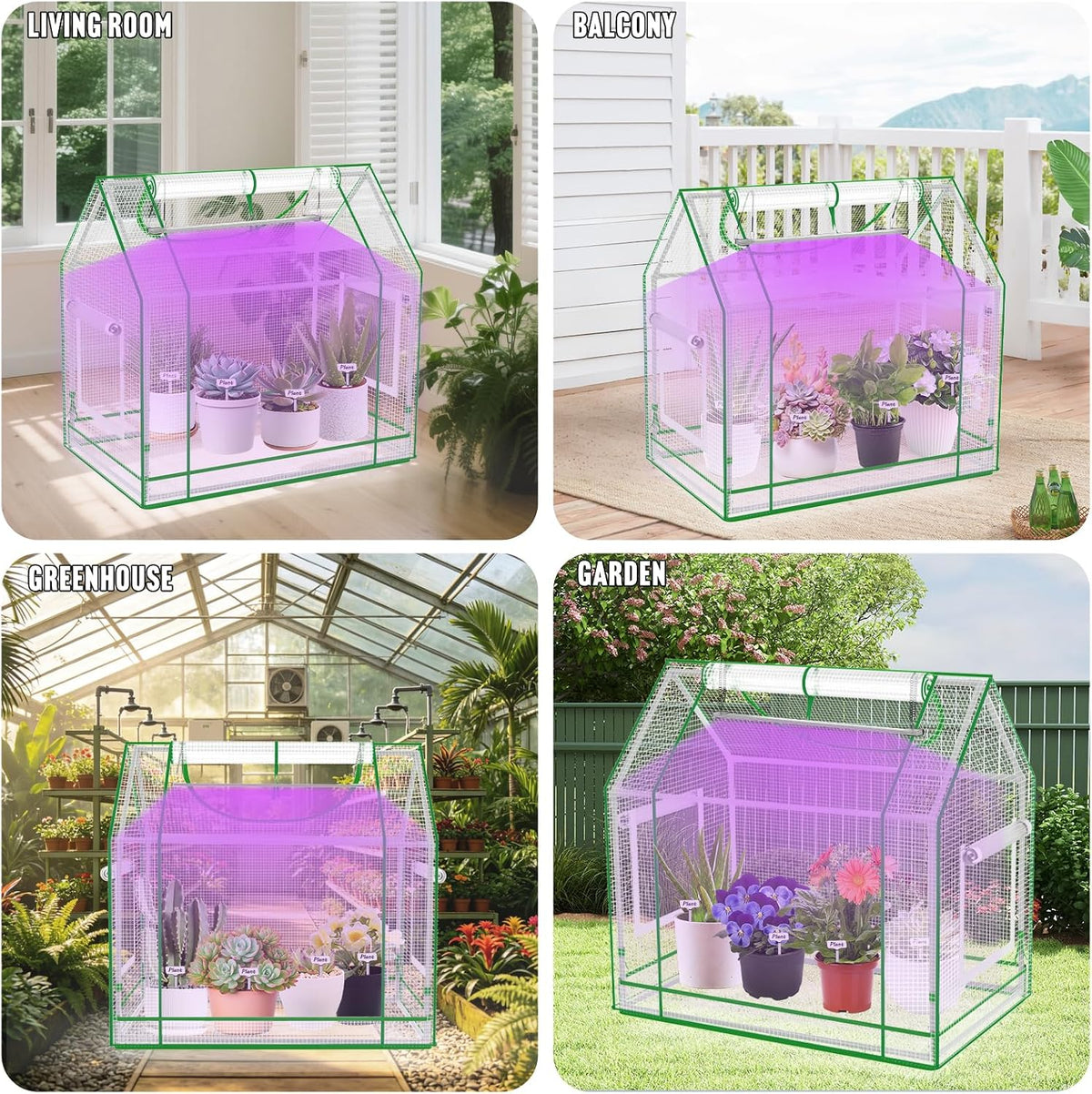 [careforge] mini greenhouse indoor with grow light &, side view