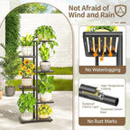 LASZOLA 5 Tier Plant Stand Indoors Outdoors for Large Heavy Duty Planter, Black Metal Tall Flower Holder Rack with Multiple Shelf for Modern Patio Corner, Vertical Organizer, Weather Resistant Bracket