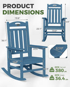 Oversized Outdoor Rocking Chairs Set of 2, High Back Outdoor Rocker Chair, HDPE Rocking Chairs for Patio, 380lbs Weight Capacity, Navy Blue