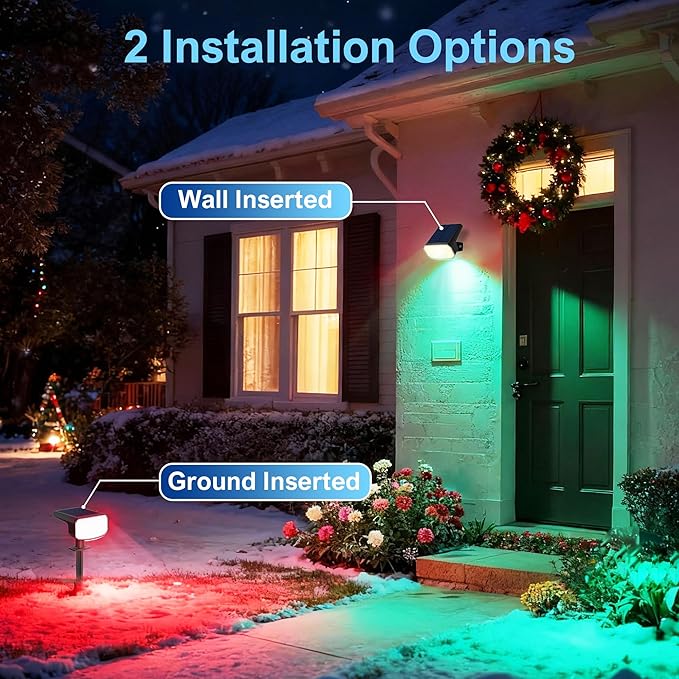 Color Changing Solar Spot Lights Outdoor Waterproof IP65,9 Lighting Modes Multicolor RGB Christmas Spotlight for Porches Yard Gardens Landscape Deconrations-8 Pack