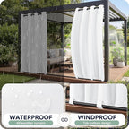 Outdoor Curtains for Patio Waterproof 6 Panels - Windproof, Privacy, Weatherproof Outside Drapes for Gazebo Pergola Porch, Grommet Top and Tab Bottom, 54x120 Inch, White