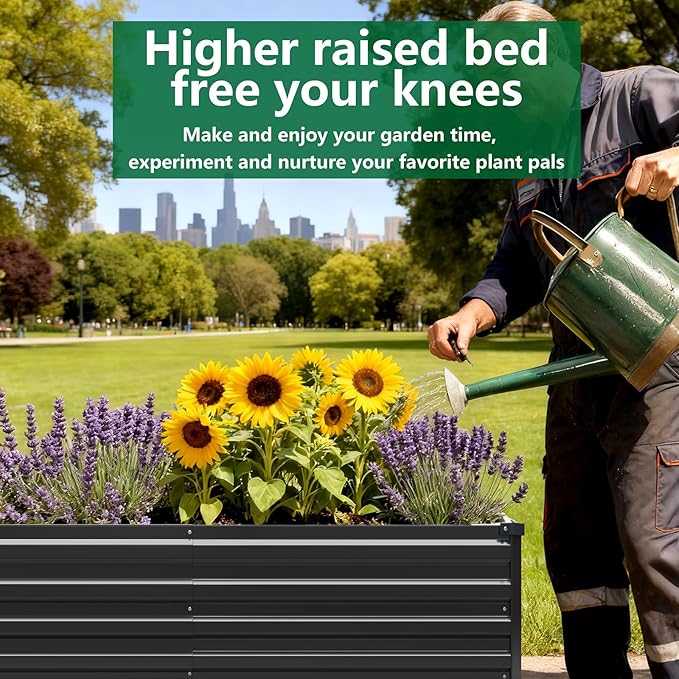 2 Pack 6x3x1FT Galvanized Raised Garden Bed Kit, Outdoor Metal Planter Box for Vegetables, Bottomless Rectangular Gardening Bed with Support Rods, Tool-Free Assembly, Black