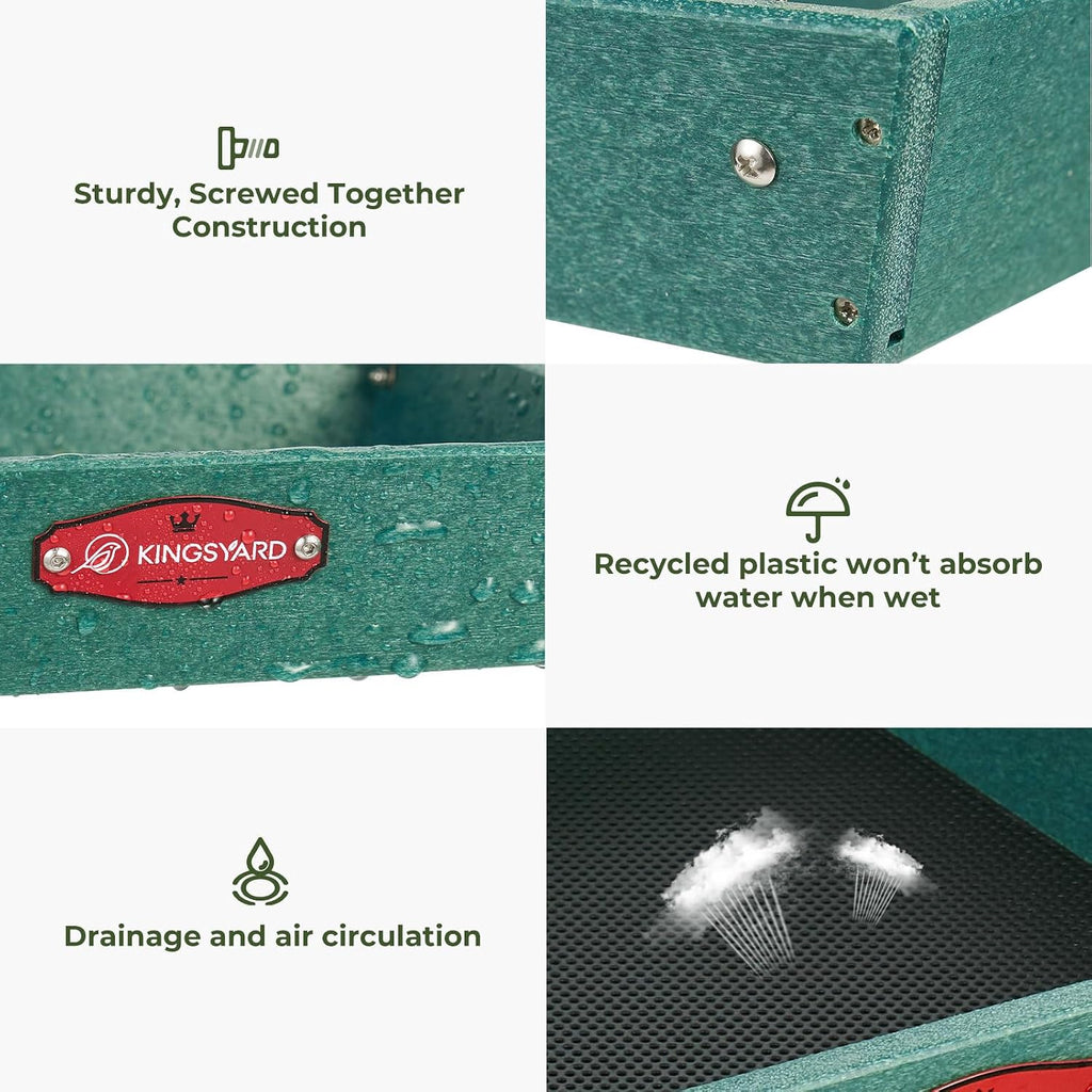 Kingsyard 2 Tier Large Platform Bird Feeder for Outdoors Hanging | Large Recycled Poly Lumber Tray, 5 Lbs Capacity, Garden Decoration Attracts Cardinal Bluebird Goldfinch, Green