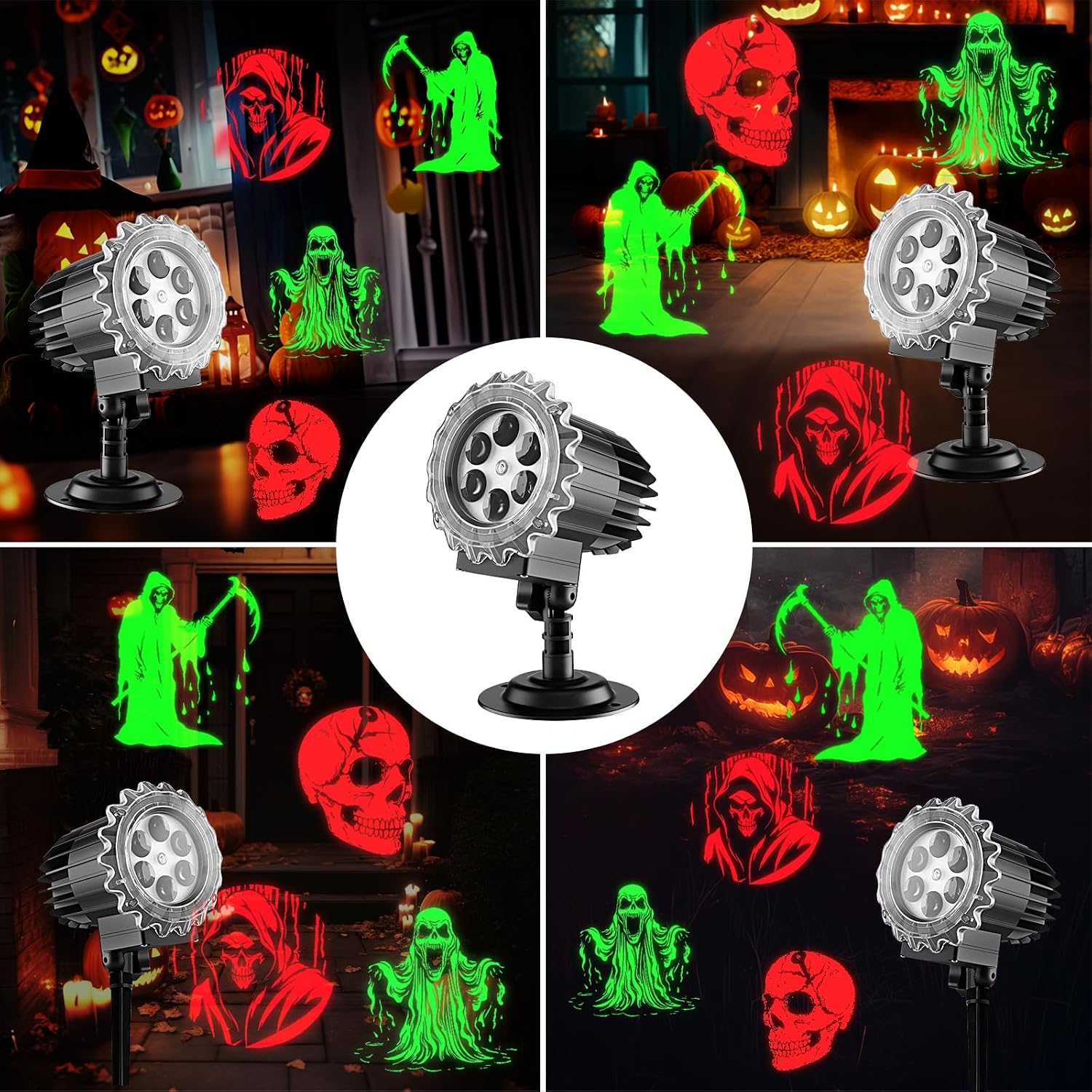 Halloween Projector Lights Outdoor Indoor - 3D Dynamic Red & Green Skull Ghost Skeleton Projector Decorations Lights, Waterproof Halloween Party Light for Window, Garden, Ground, Roof,Halloween Decor