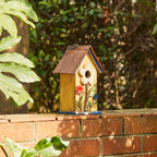 Glitzhome Bird Houses for Outside, 10.2" H Hanging Bird House for Outdoor Patio Garden Decorative Birdhouse Pet Cottage Distressed Wooden Birdhouse for Swallow Sparrow Finch Cardinals, Yellow Flower