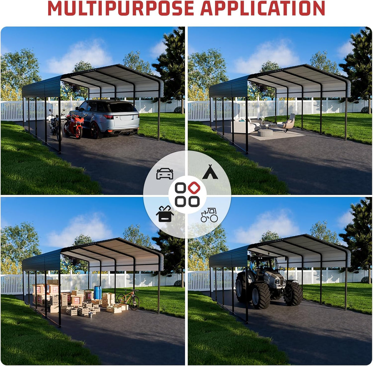 nugriart metal carport 10 x 15 ft with, side view