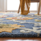 SAFAVIEH Blossom Collection Runner Rug - 2'3" x 6', Navy & Multi, Handmade Wool, Ideal for High Traffic Areas in Living Room, Bedroom (BLM401N)
