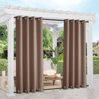 NICETOWN 2 Panels Outdoor Curtains for Patio Waterproof Top and Bottom Grommet, Thermal Insulated Rustproof Blackout Outdoor Drapes, Windproof & Keep Privacy, W52 x L95, Tan-Khaki