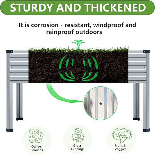 48×24×30in Galvanized Raised Garden Bed,Metal Elevated Planter Box with Legs for Patio,Balcony,Backyard,300lb Capacity,Silver